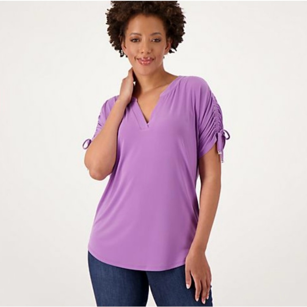 Susan Graver Liquid Knit split neck top